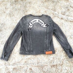Zadig &‎ Voltaire Gray Denim Collarless Love Now Patch Jacket Size Medium